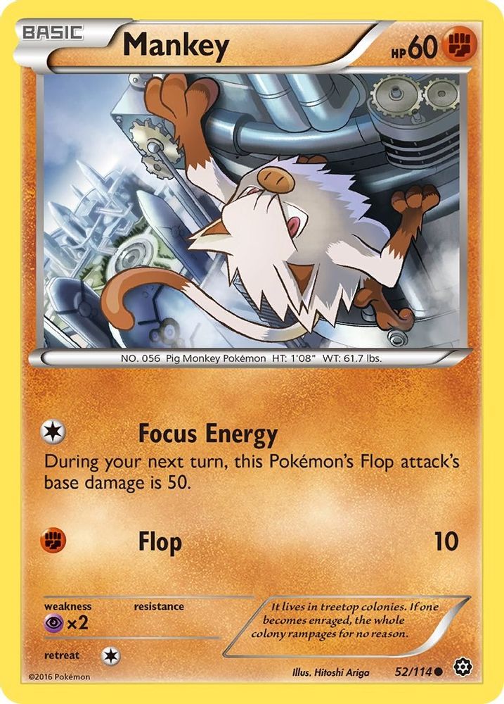 Mankey 052 - Reverse Holofoil XY Steam Siege - Common