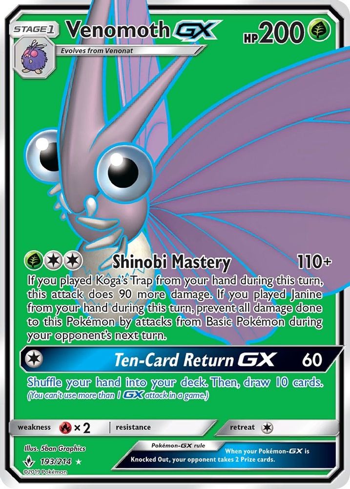 Venomoth GX (Full Art) - Holofoil SM Unbroken Bonds - Ultra Rare