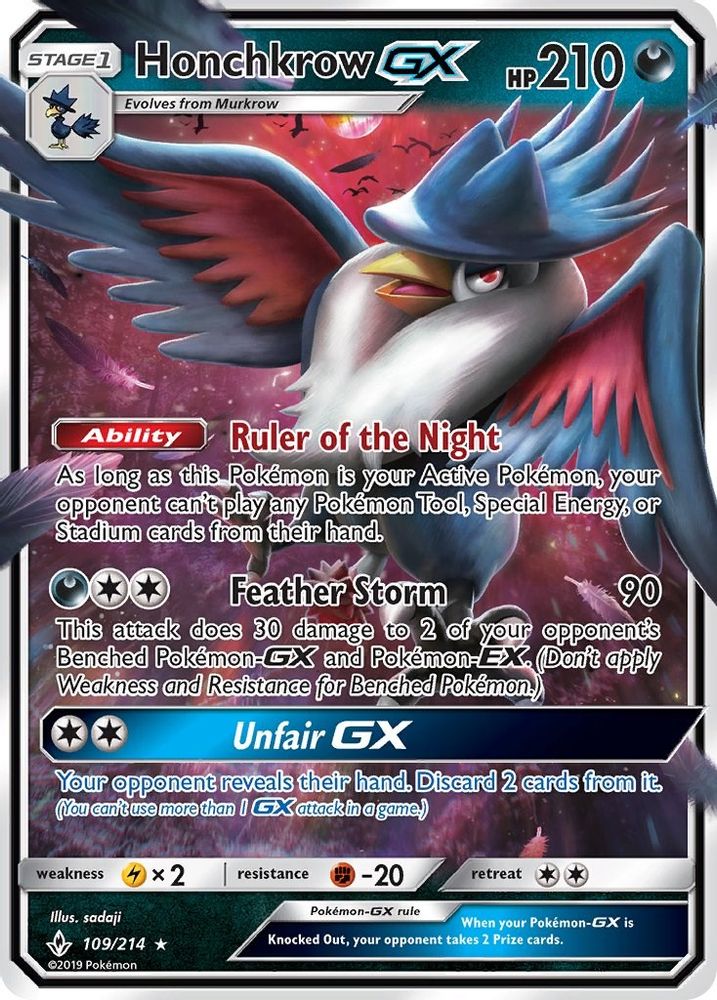 Honchkrow GX 109 - Holofoil SM Unbroken Bonds - Ultra Rare