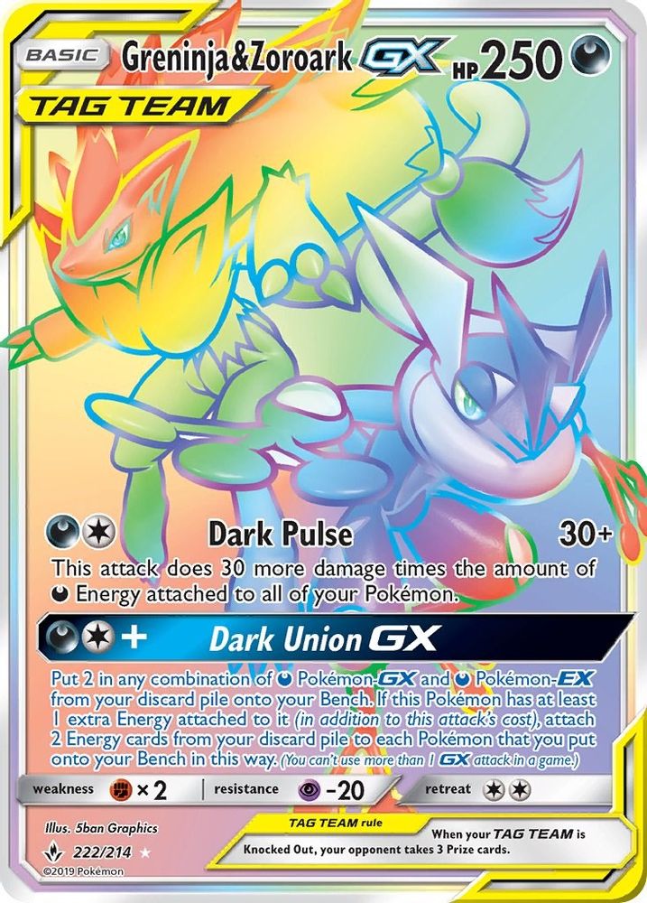 Greninja & Zoroark GX (Secret) - Holofoil SM Unbroken Bonds - Secret Rare