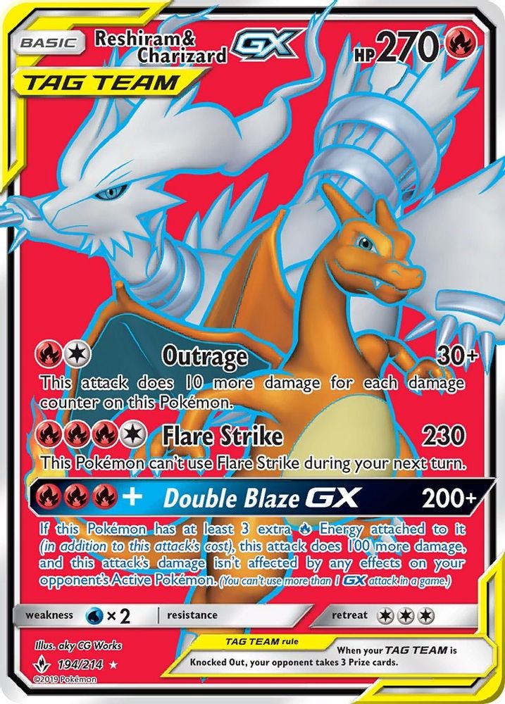 Reshiram & Charizard GX (Full Art) 194 - Holofoil SM Unbroken Bonds - Ultra Rare