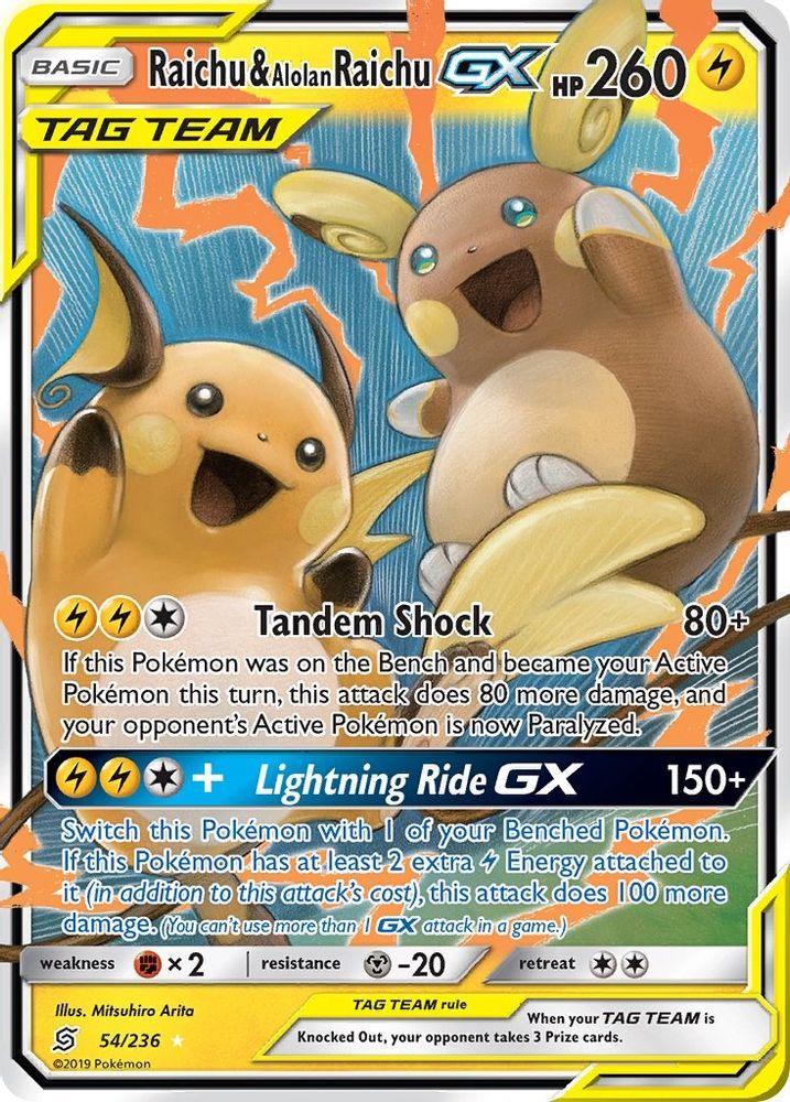 Raichu & Alolan Raichu GX 054 - Holofoil SM Unified Minds - Ultra Rare