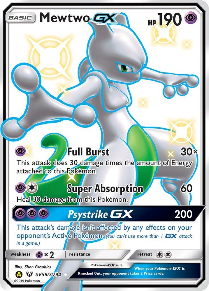 Mewtwo GX SV59/SV94 - Holofoil Hidden Fates Shiny Vault - Shiny Holo Rare