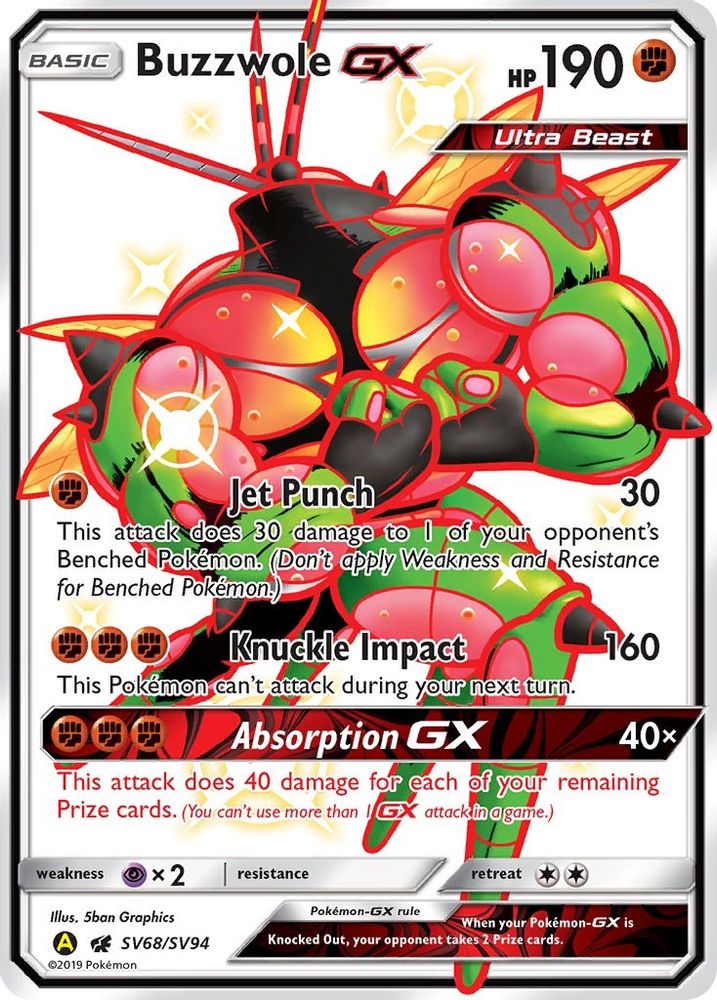 Buzzwole GX SV68 - Holofoil Hidden Fates Shiny Vault - Shiny Holo Rare