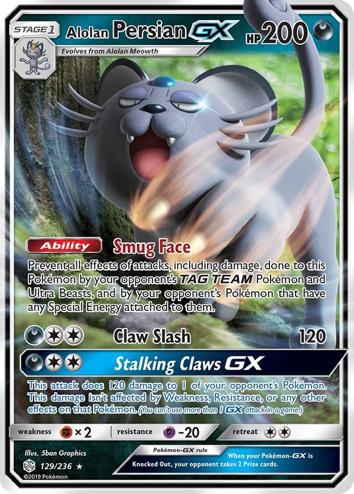 Alolan Persian GX 129 - Holofoil SM Cosmic Eclipse - Ultra Rare