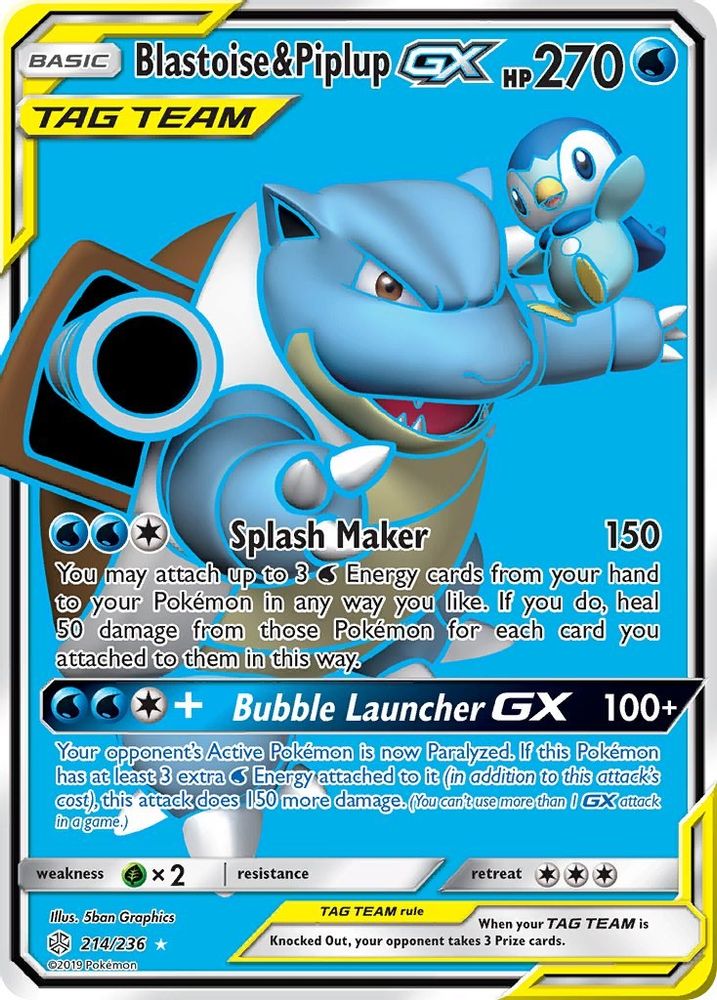 Blastoise & Piplup GX (Full Art) - Holofoil SM Cosmic Eclipse - Ultra Rare