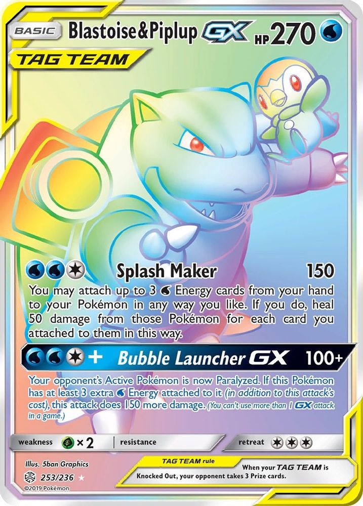 Blastoise & Piplup GX (Secret) - Holofoil SM Cosmic Eclipse - Secret Rare