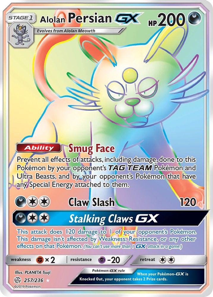 Alolan Persian GX (Secret) - Holofoil SM Cosmic Eclipse - Secret Rare