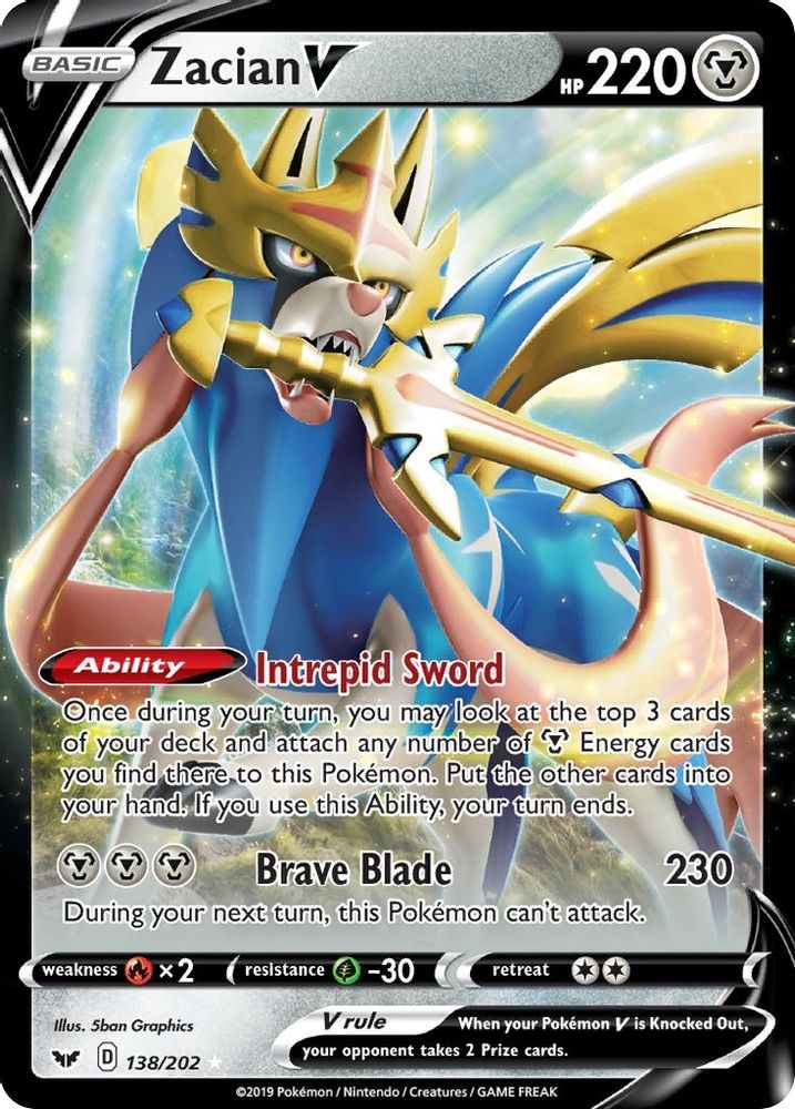 Zacian V 138 - Holofoil SWSH01 Sword & Shield Base Set - Ultra Rare