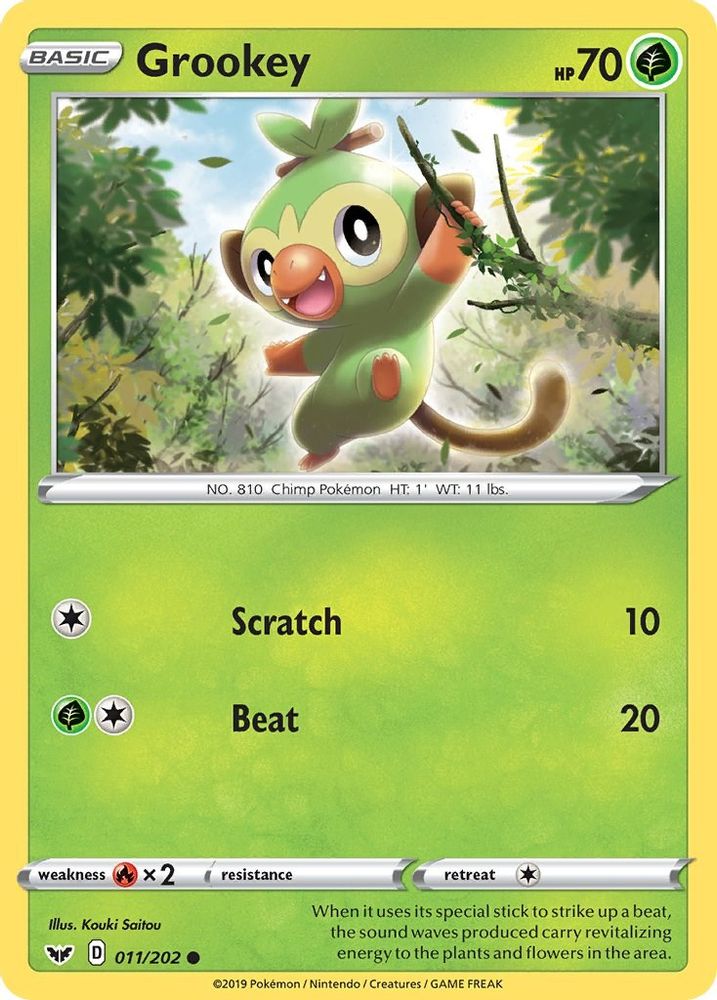 Grookey (011) (011) 011 - Reverse Holofoil SWSH01 Sword & Shield Base Set - Common