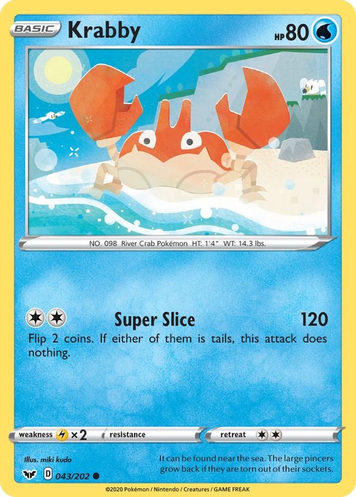 Krabby (043) (043) 043 - Reverse Holofoil SWSH01 Sword & Shield Base Set - Common