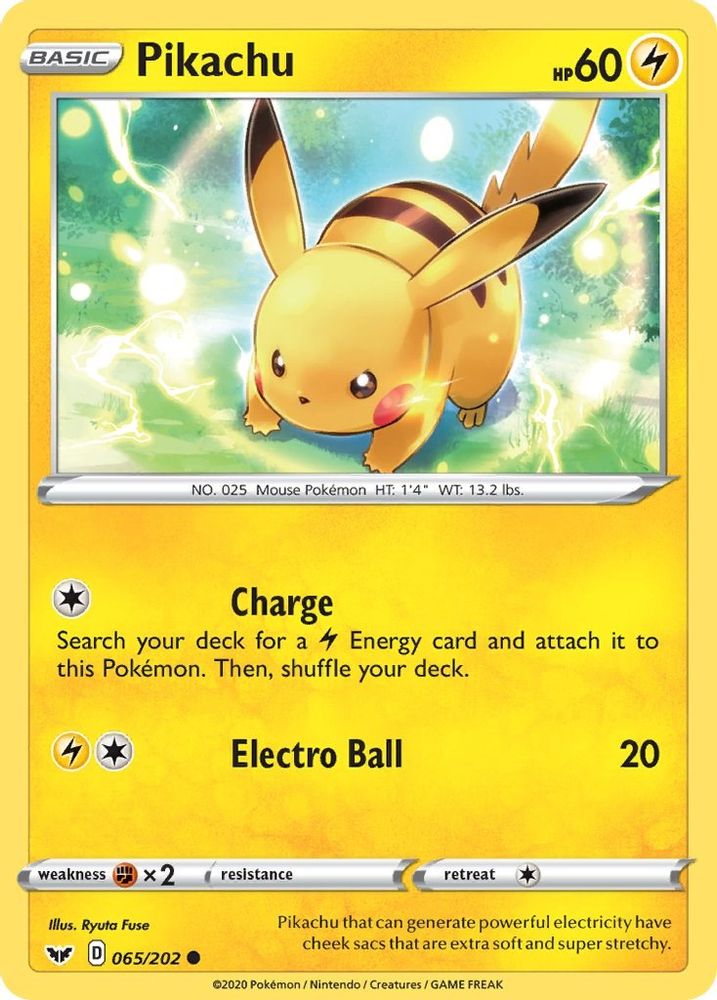 Pikachu 065 - Reverse Holofoil SWSH01 Sword & Shield Base Set - Common