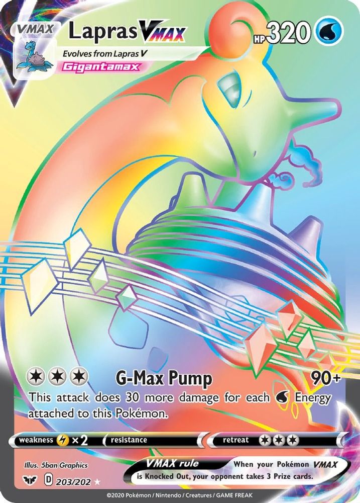 Lapras VMAX (Secret) 203 - Holofoil SWSH01 Sword & Shield Base Set - Secret Rare