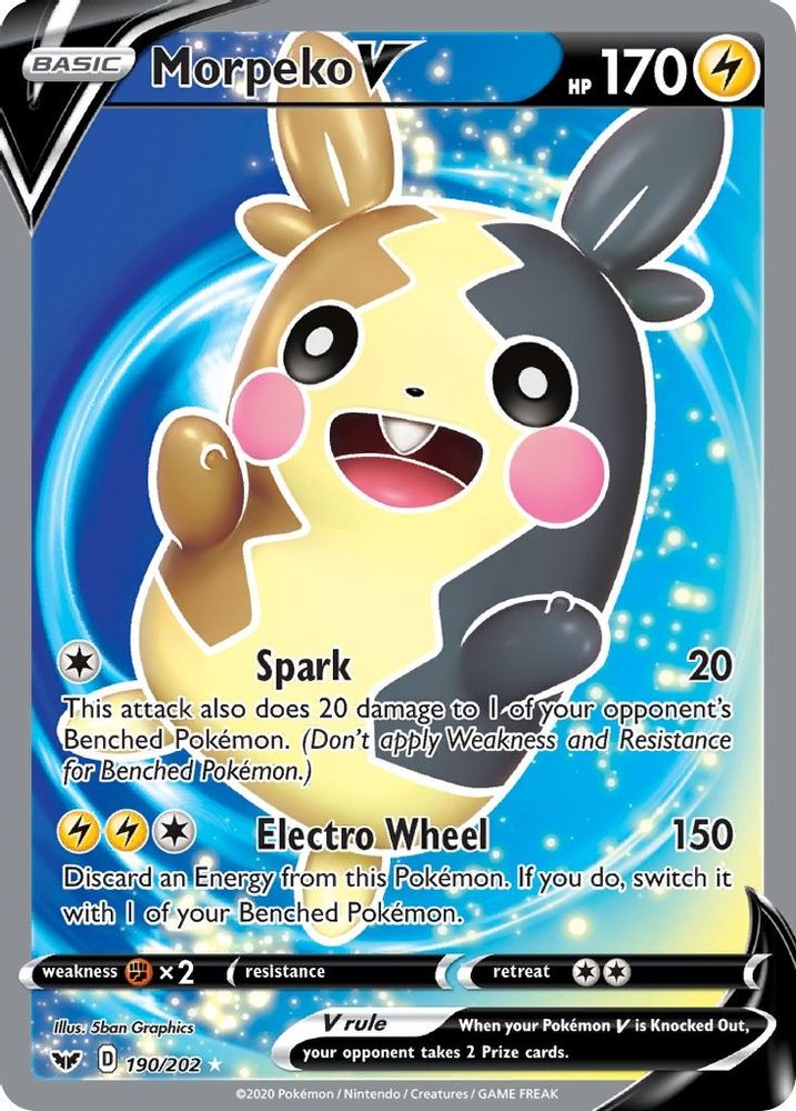 Morpeko V (Full Art) 190 - Holofoil SWSH01 Sword & Shield Base Set - Ultra Rare