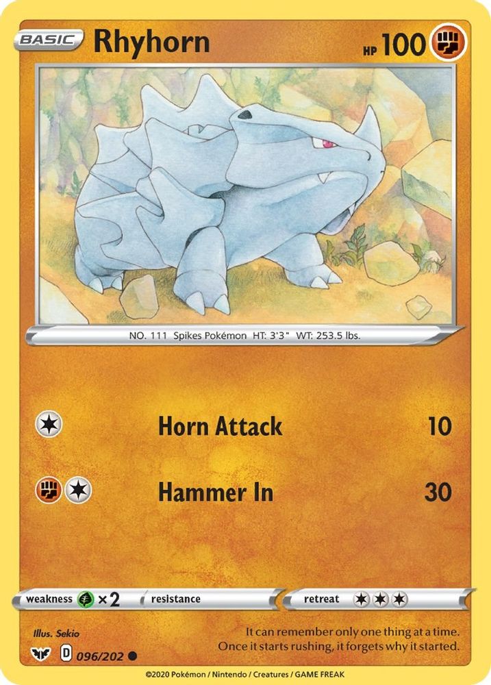 Rhyhorn (096) (096) 096 SWSH01 Sword & Shield Base Set - Common