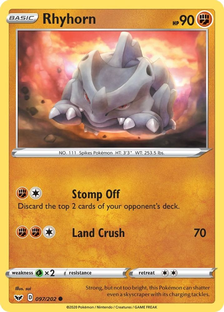Rhyhorn (097) (097) 097 - Reverse Holofoil SWSH01 Sword & Shield Base Set - Common