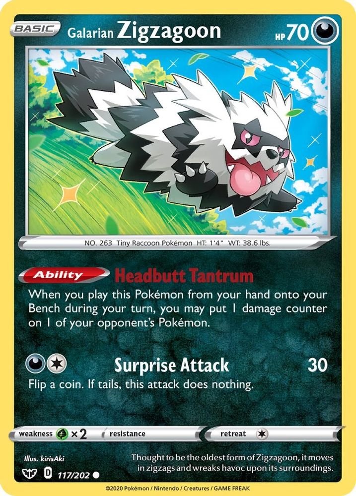 Galarian Zigzagoon 117 - Reverse Holofoil SWSH01 Sword & Shield Base Set - Common
