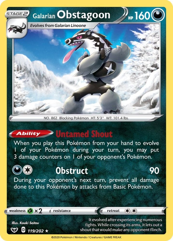 Galarian Obstagoon 119 - Holofoil SWSH01 Sword & Shield Base Set - Holo Rare