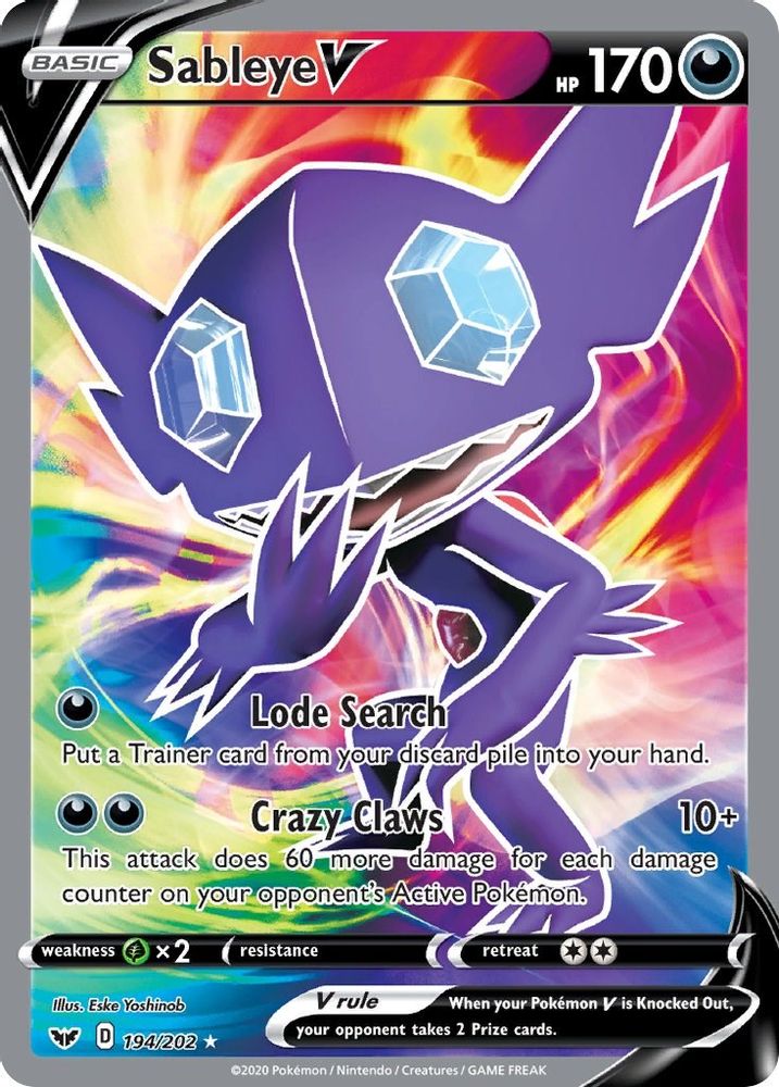 Sableye V (Full Art) 194 - Holofoil SWSH01 Sword & Shield Base Set - Ultra Rare