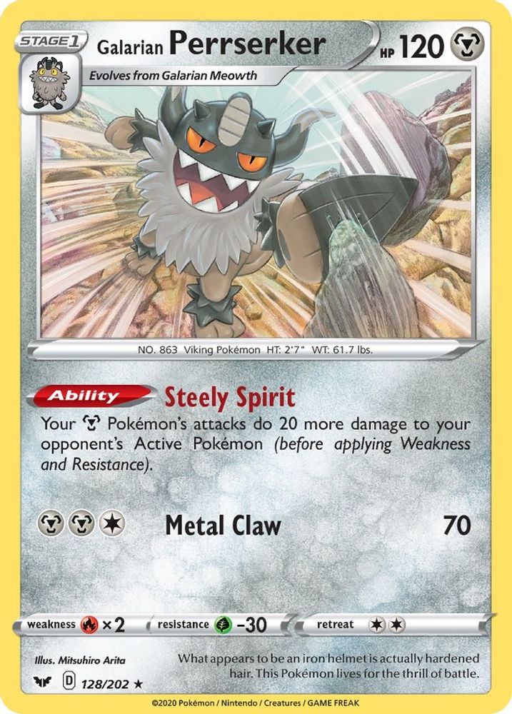 Galarian Perrserker 128 - Holofoil SWSH01 Sword & Shield Base Set - Holo Rare