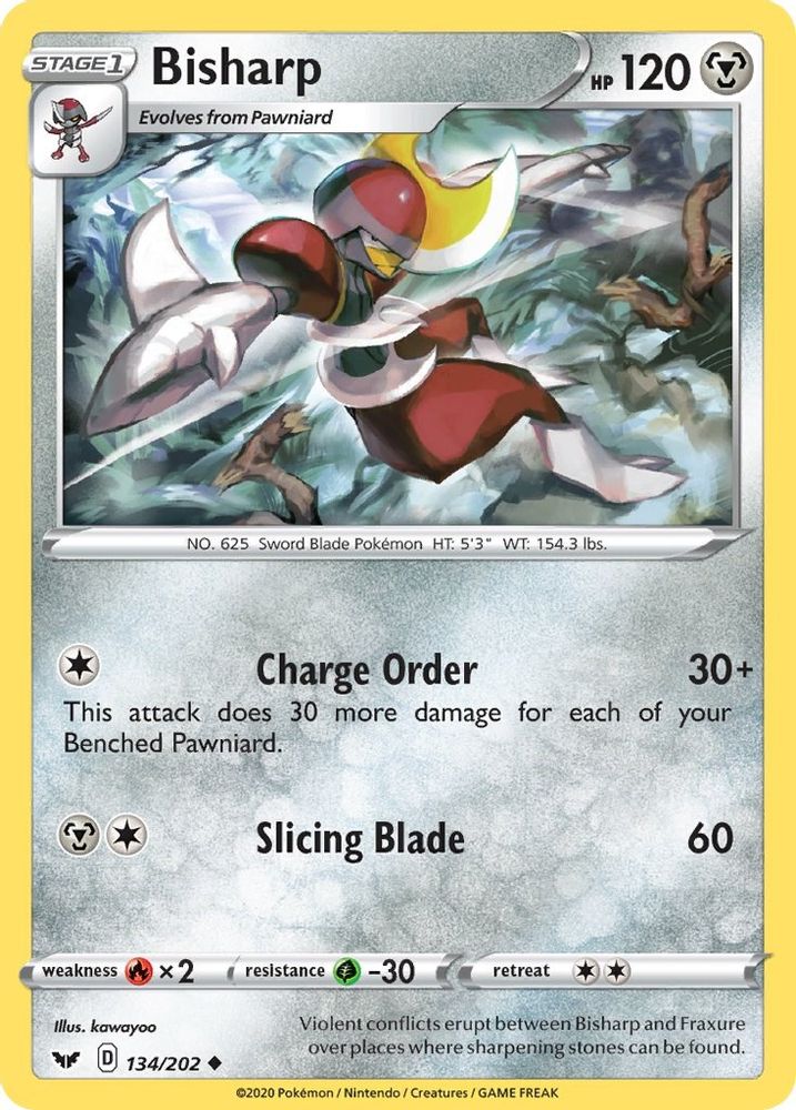Bisharp 134 - Reverse Holofoil SWSH01 Sword & Shield Base Set - Uncommon