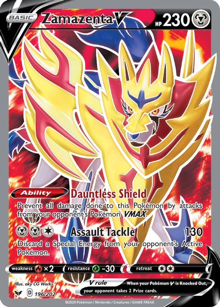 Zamazenta V (Full Art) 196 - Holofoil SWSH01 Sword & Shield Base Set - Ultra Rare