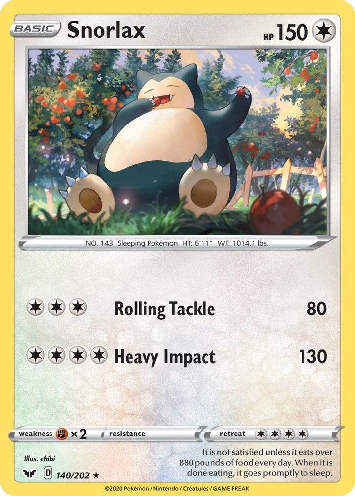 Snorlax 140 - Reverse Holofoil SWSH01 Sword & Shield Base Set - Rare