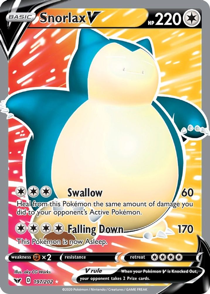 Snorlax V (Full Art) 197 - Holofoil SWSH01 Sword & Shield Base Set - Ultra Rare