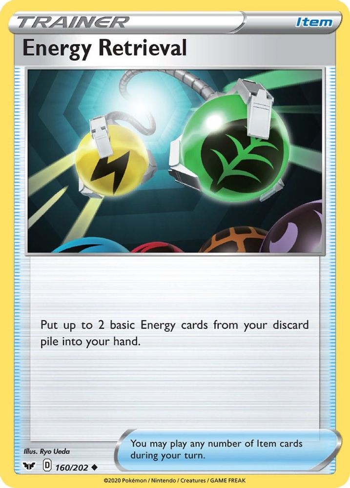 Energy Retrieval 160 - Reverse Holofoil SWSH01 Sword & Shield Base Set - Uncommon