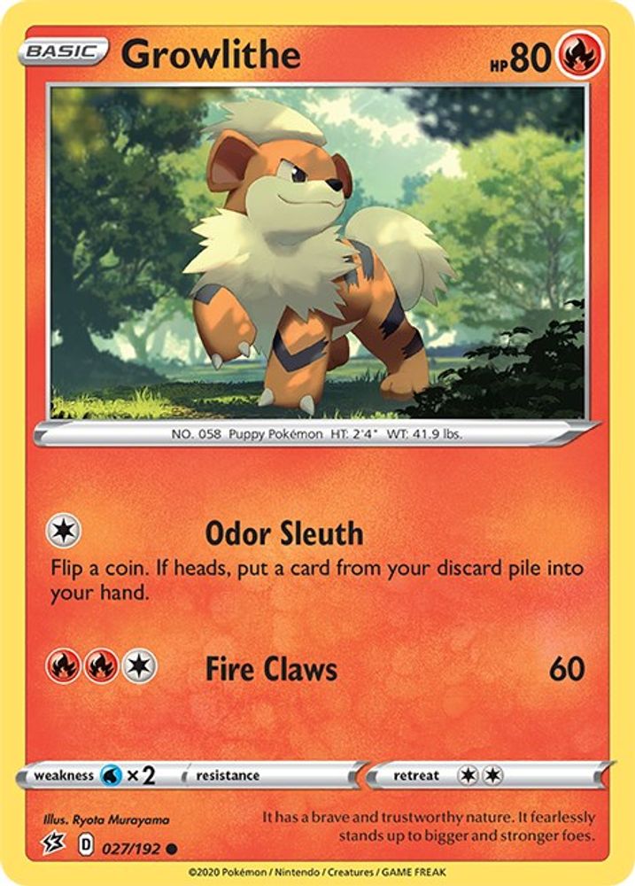 Growlithe 027 - Reverse Holofoil SWSH02 Rebel Clash - Common