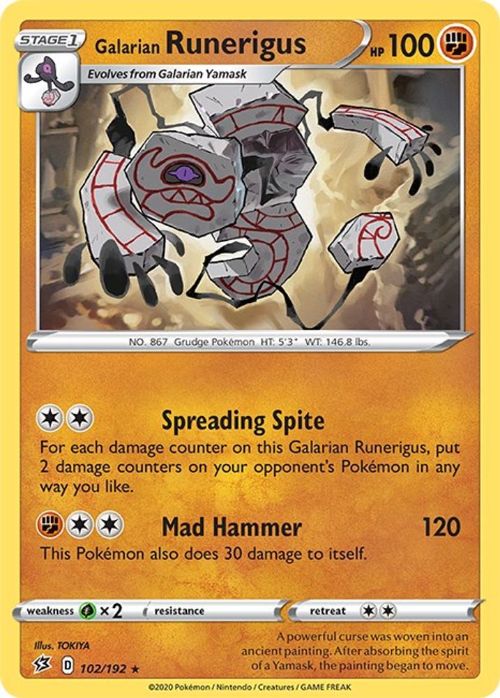 Galarian Runerigus 102 - Reverse Holofoil SWSH02 Rebel Clash - Rare