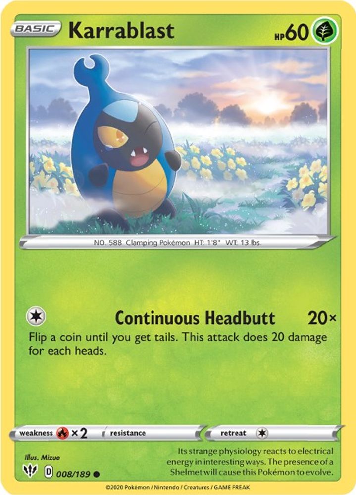 Karrablast 008 - Reverse Holofoil SWSH03 Darkness Ablaze - Common