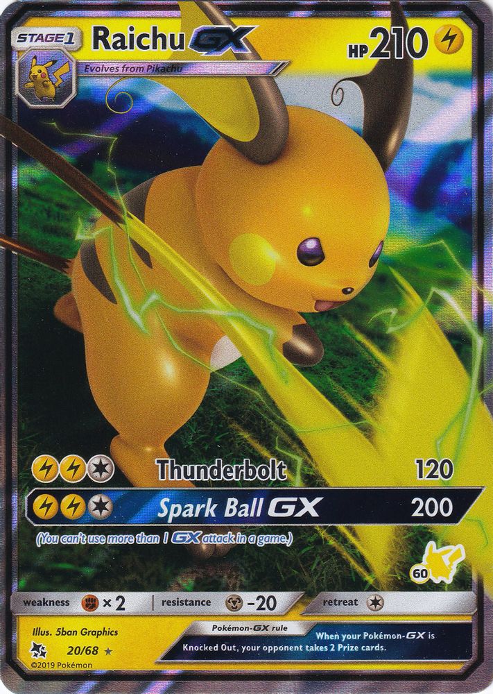 Raichu GX (#60 Pikachu Stamped) 020/68 - Holofoil Battle Academy - Promo