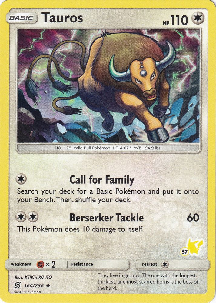 Tauros - 164/236 (#37 Pikachu Stamped)/236 Battle Academy - Promo
