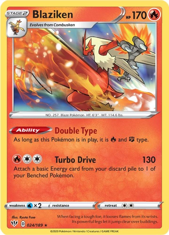 Blaziken 024 - Reverse Holofoil SWSH03 Darkness Ablaze - Holo Rare