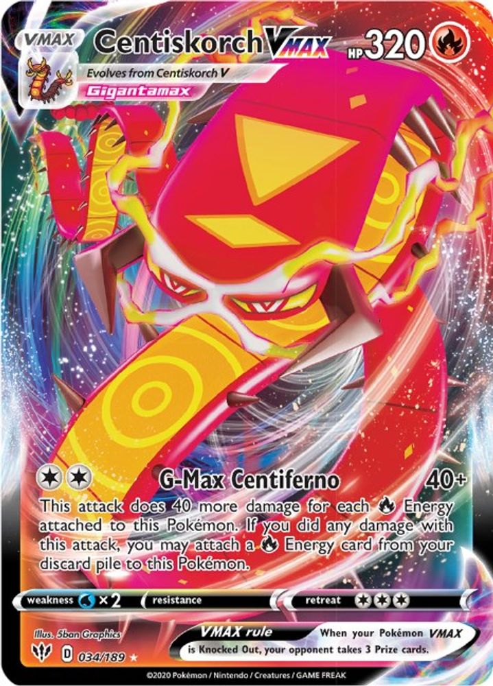 Centiskorch VMAX 034 - Holofoil SWSH03 Darkness Ablaze - Ultra Rare