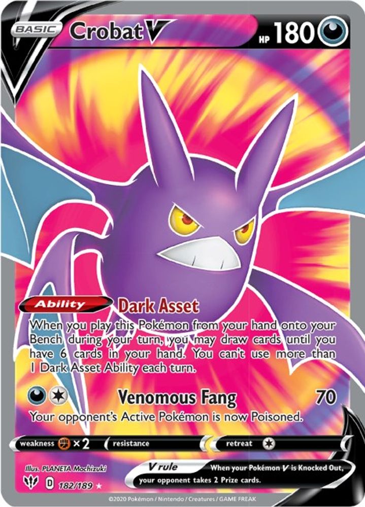 Crobat V (Full Art) 182 - Holofoil SWSH03 Darkness Ablaze - Ultra Rare