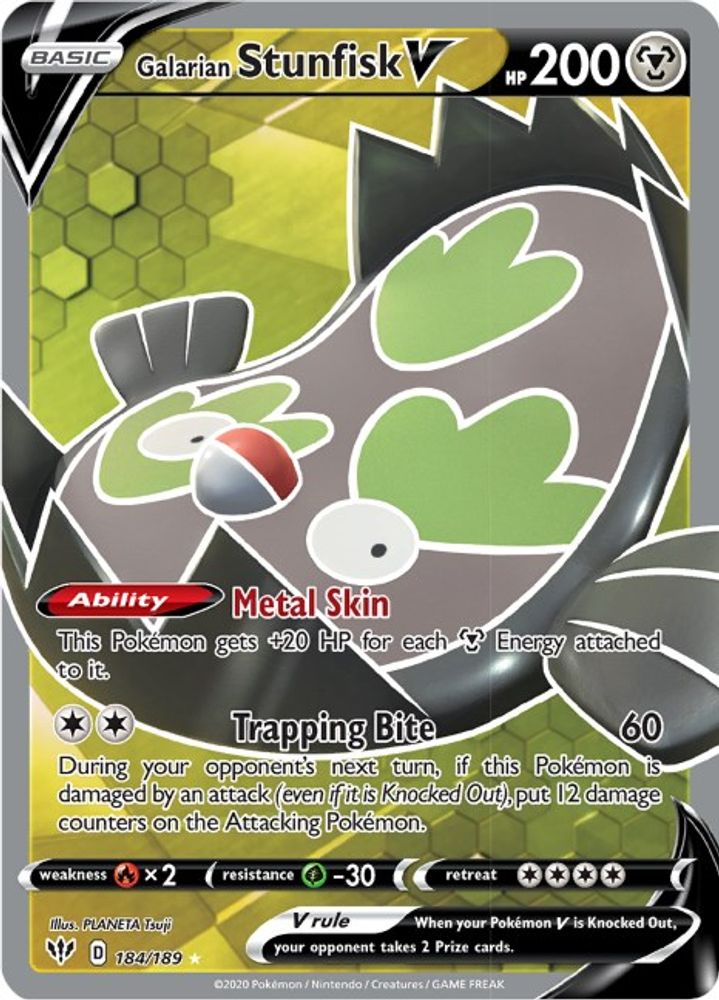 Galarian Stunfisk V (Full Art) 184 - Holofoil SWSH03 Darkness Ablaze - Ultra Rare