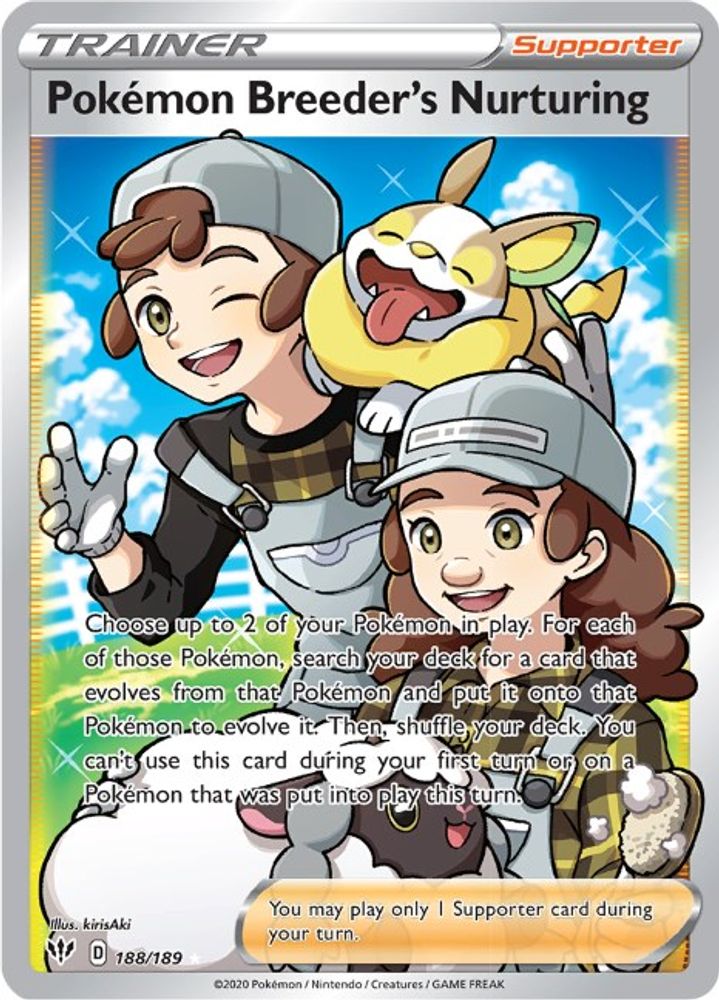 Pokemon Breeder's Nurturing (Full Art) 188 - Holofoil SWSH03 Darkness Ablaze - Ultra Rare