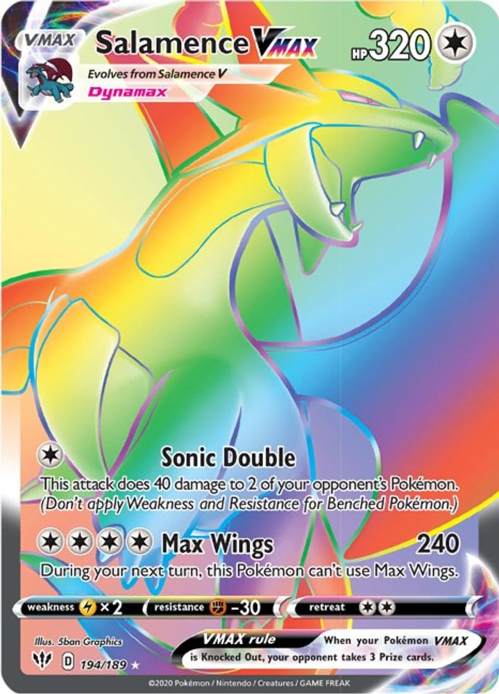 Salamence VMAX (Secret) 194 - Holofoil SWSH03 Darkness Ablaze - Secret Rare