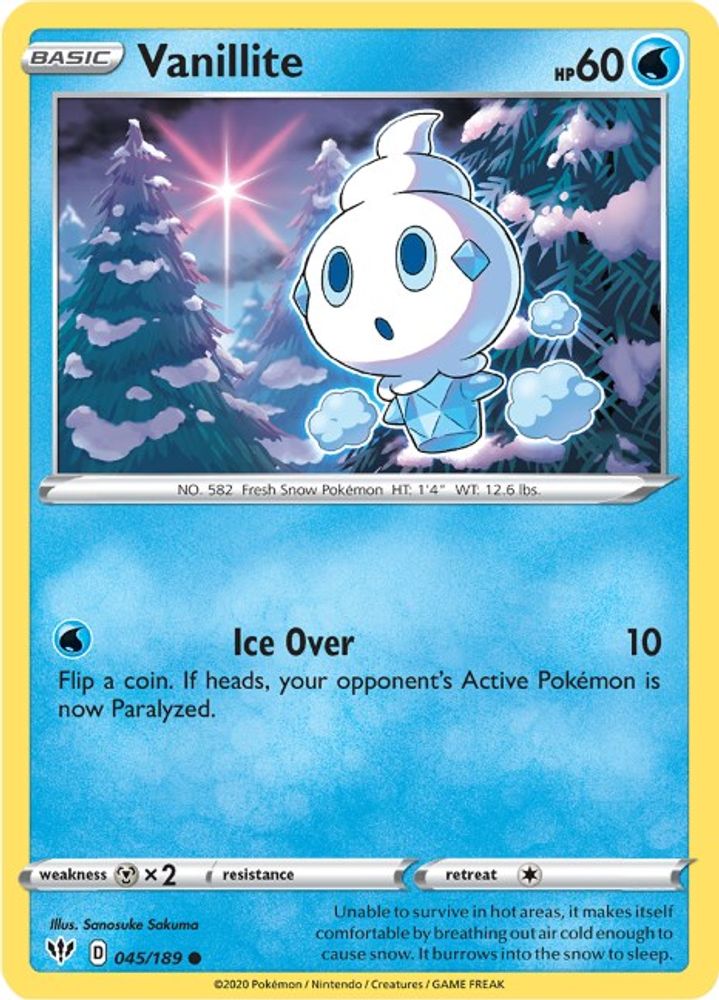 Vanillite 045 - Reverse Holofoil SWSH03 Darkness Ablaze - Common