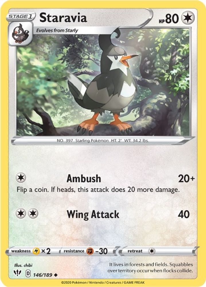Staravia 146 - Reverse Holofoil SWSH03 Darkness Ablaze - Uncommon