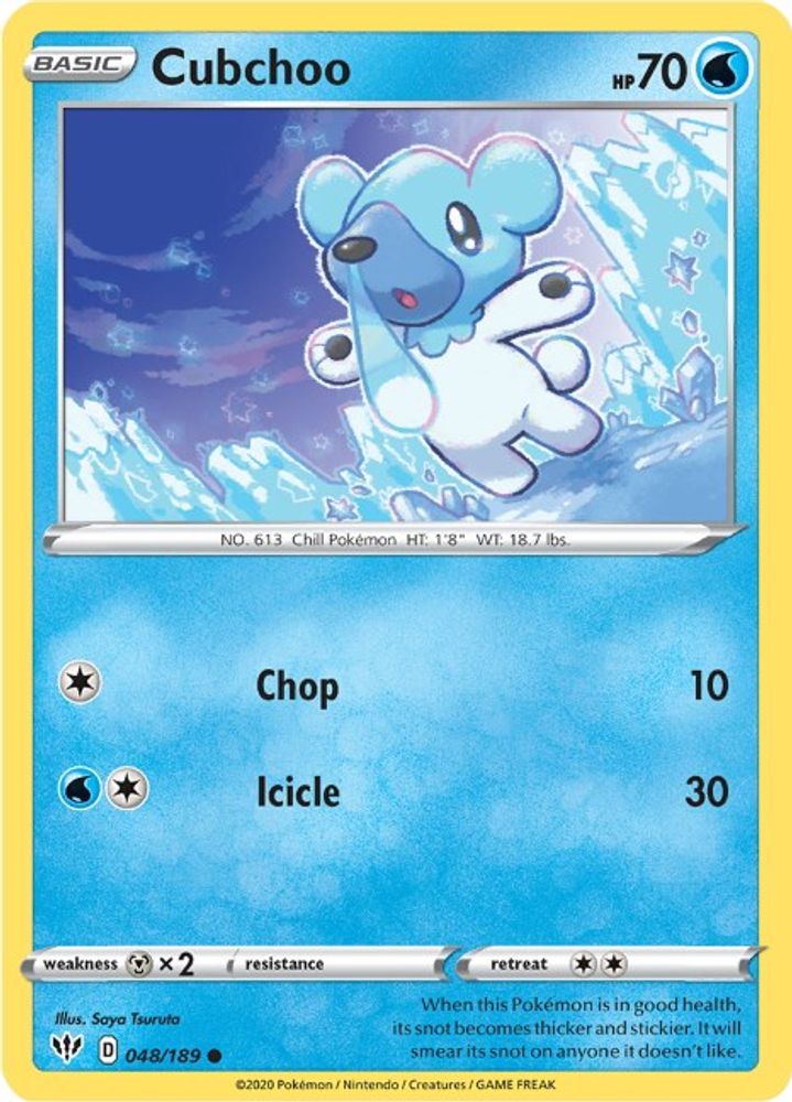Cubchoo 048 - Reverse Holofoil SWSH03 Darkness Ablaze - Common