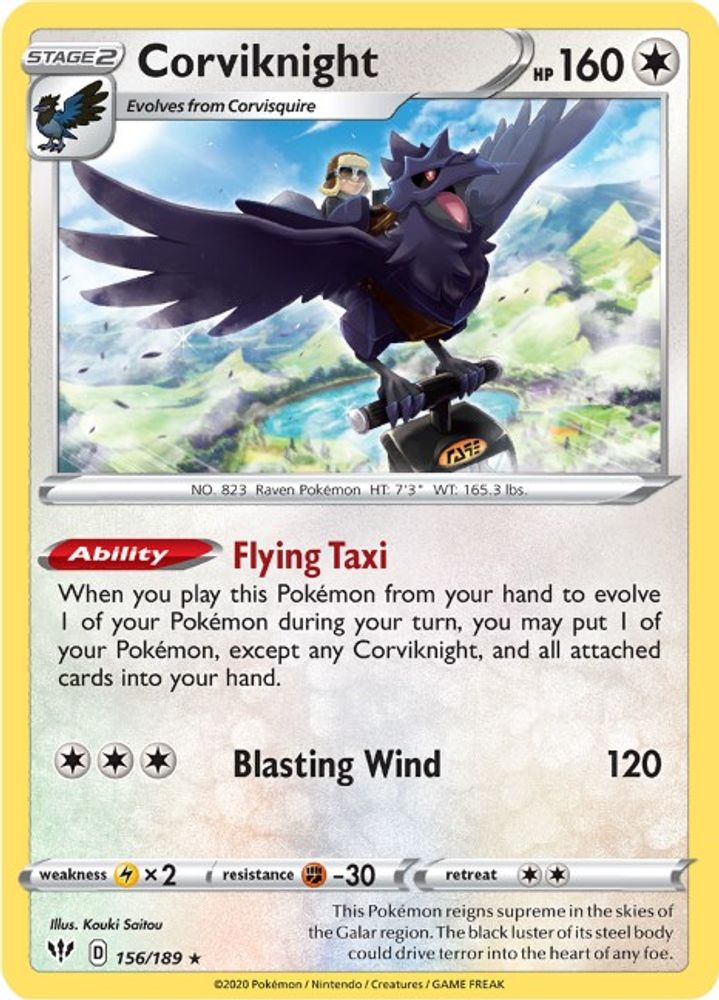 Corviknight 156 - Holofoil SWSH03 Darkness Ablaze - Holo Rare