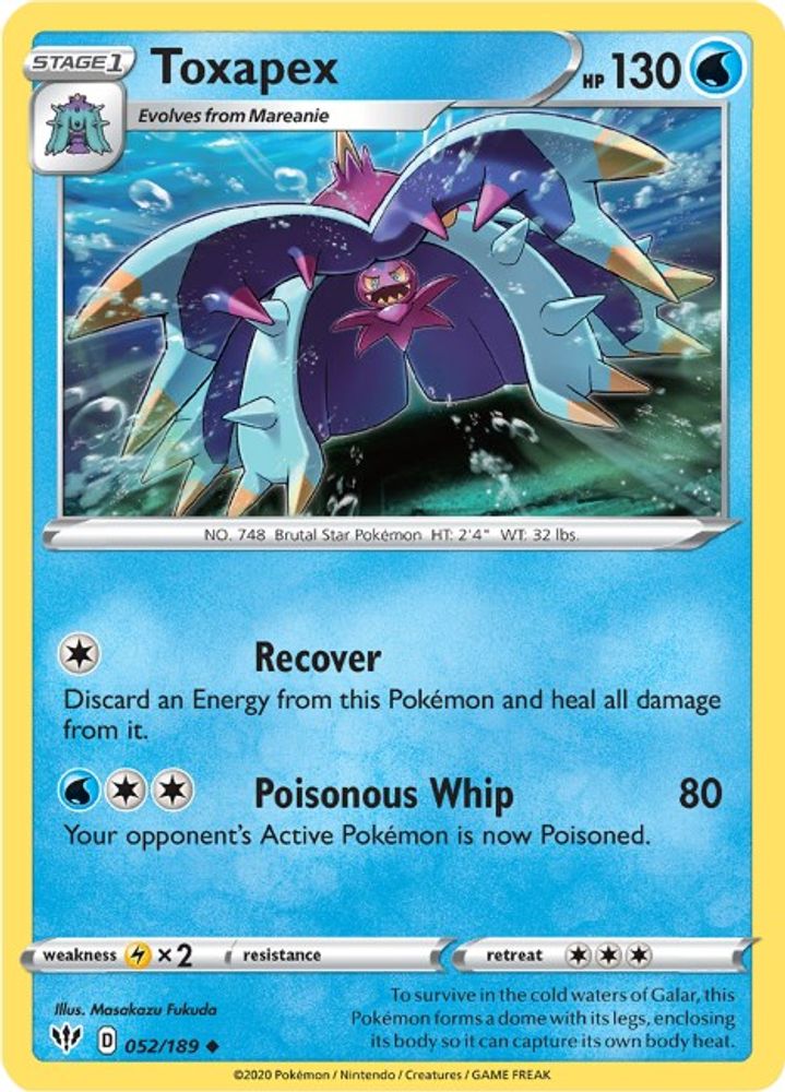 Toxapex 052 - Reverse Holofoil SWSH03 Darkness Ablaze - Uncommon