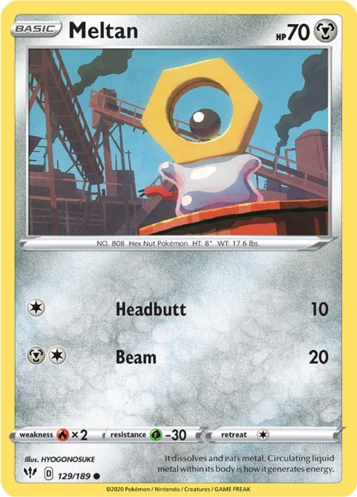 Meltan 129 - Reverse Holofoil SWSH03 Darkness Ablaze - Common