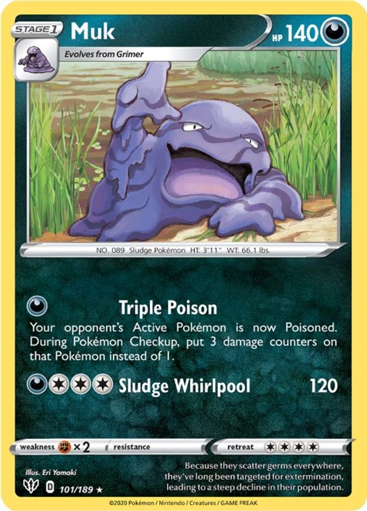 Muk 101 - Reverse Holofoil SWSH03 Darkness Ablaze - Rare