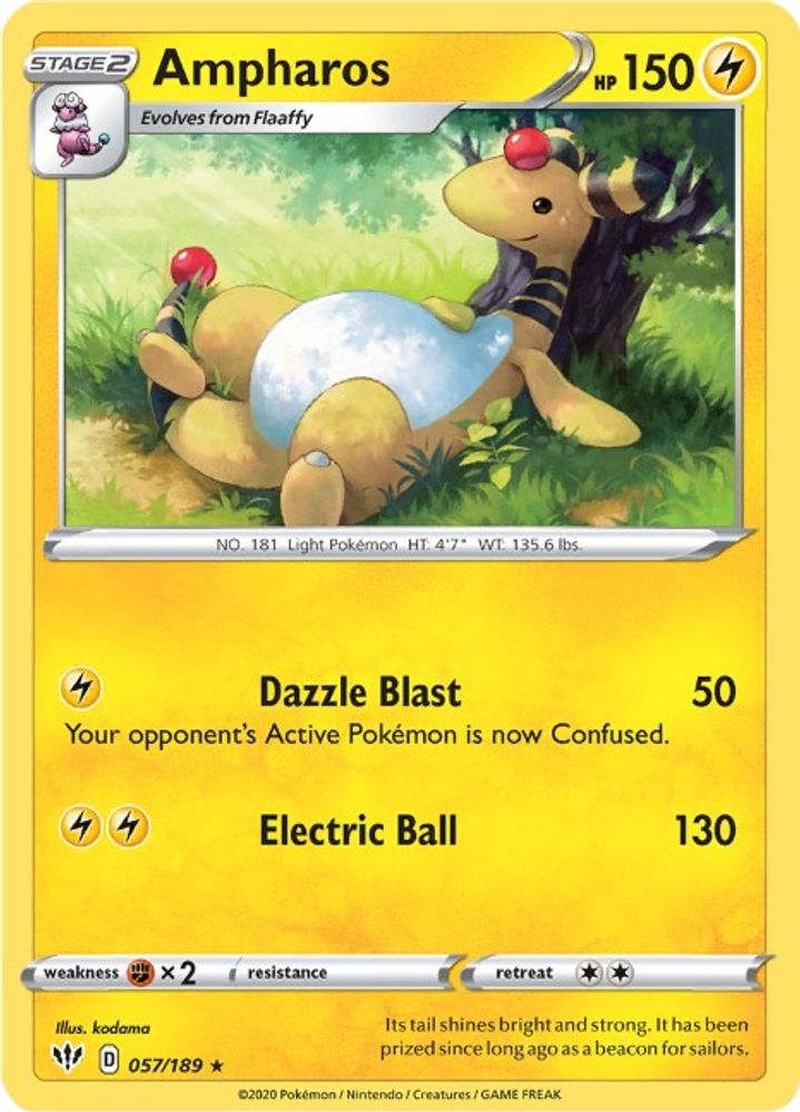 Ampharos 057 - Reverse Holofoil SWSH03 Darkness Ablaze - Rare