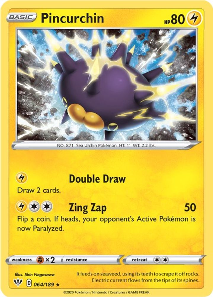 Pincurchin 064 - Reverse Holofoil SWSH03 Darkness Ablaze - Holo Rare