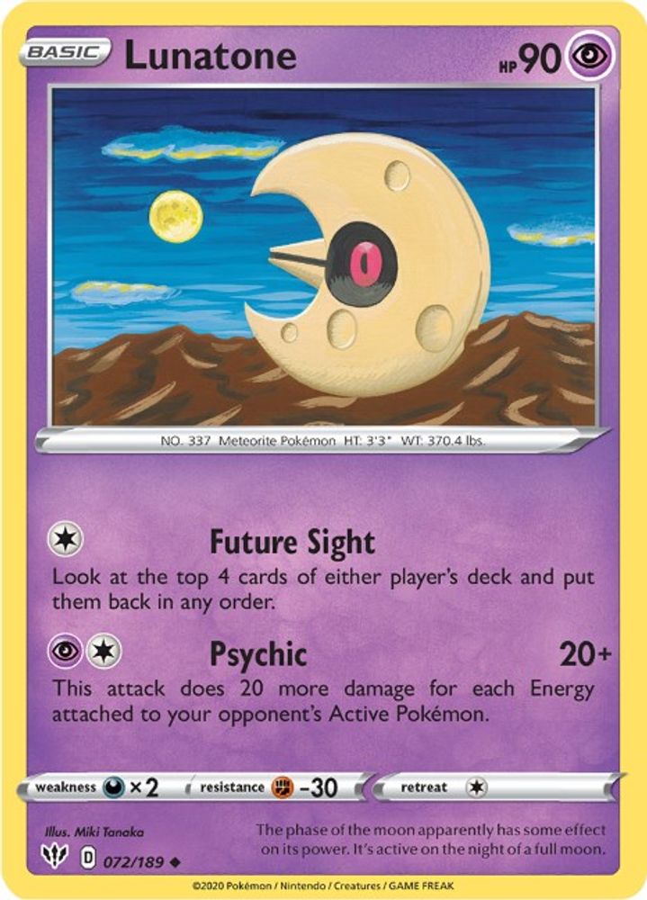 Lunatone 072 SWSH03 Darkness Ablaze - Uncommon